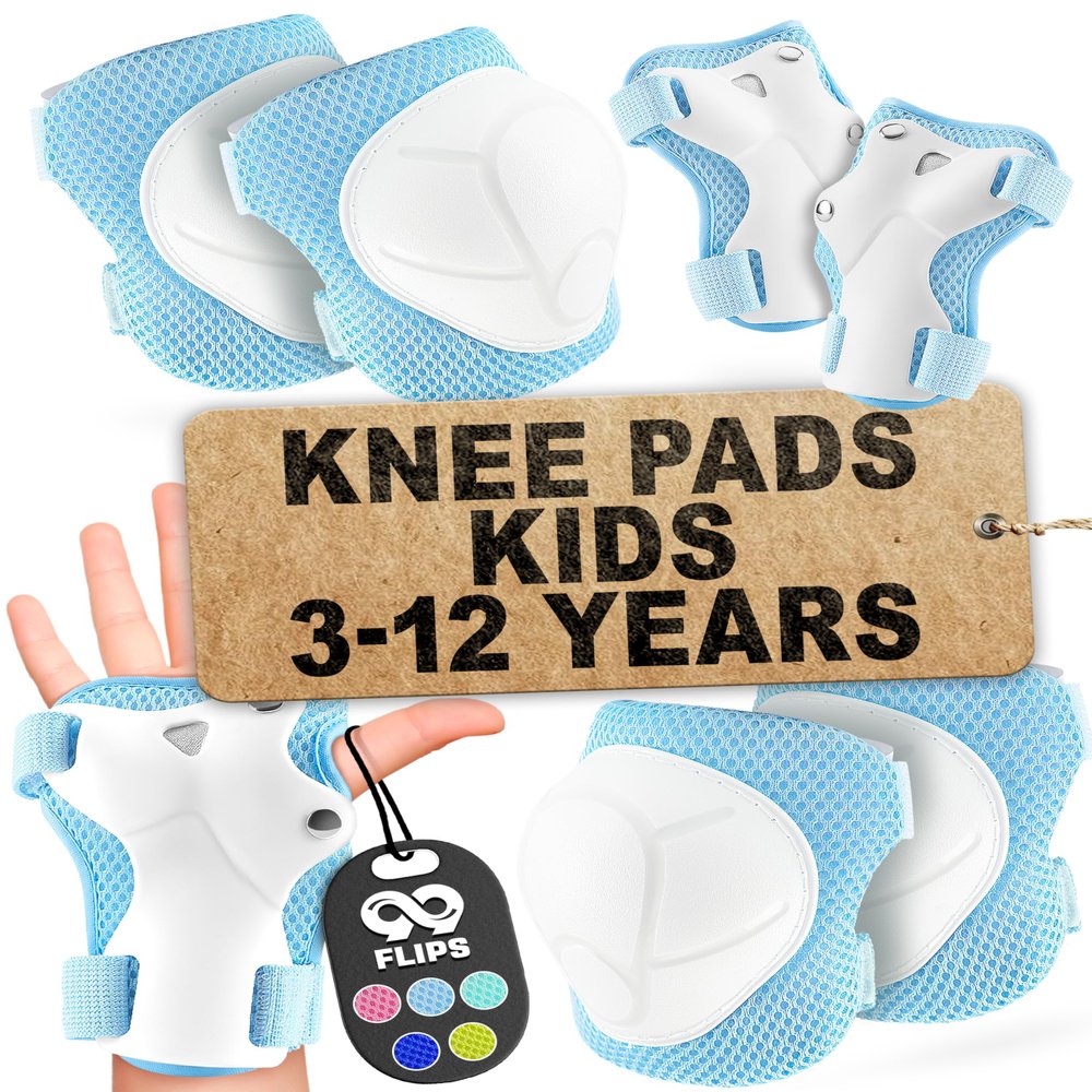 99FLIPS Knee Pads, Elbow Pads and Wrist Guards for Kids and Toddler, Skateboard, Roller Skates, Inline Skates Protective Gear - Size XS Light Blue