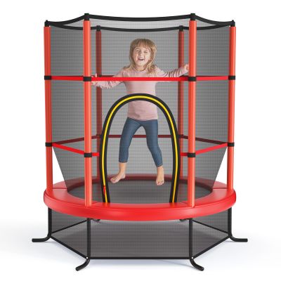 Goplus 55" Trampoline for Kids, 4.6 FT Mini Toddler With ASTM Certified Enclosure Net, Safety Pad, No-Gap Design, Indoor Outdoor Recreational for Children (Red)
