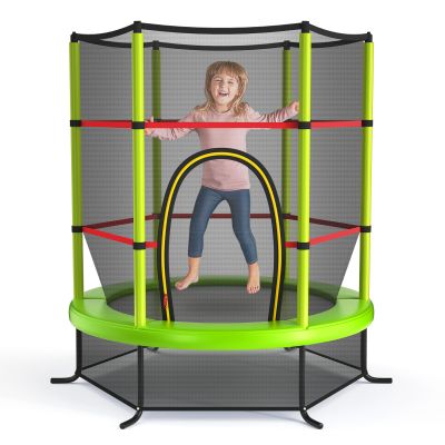 Goplus 55" Trampoline for Kids, 4.6 FT Mini Toddler Trampoline with ASTM Certified, Enclosure Net, Safety Pad, No-Gap Design, Indoor Outdoor Recreational Trampoline for Children (Green)