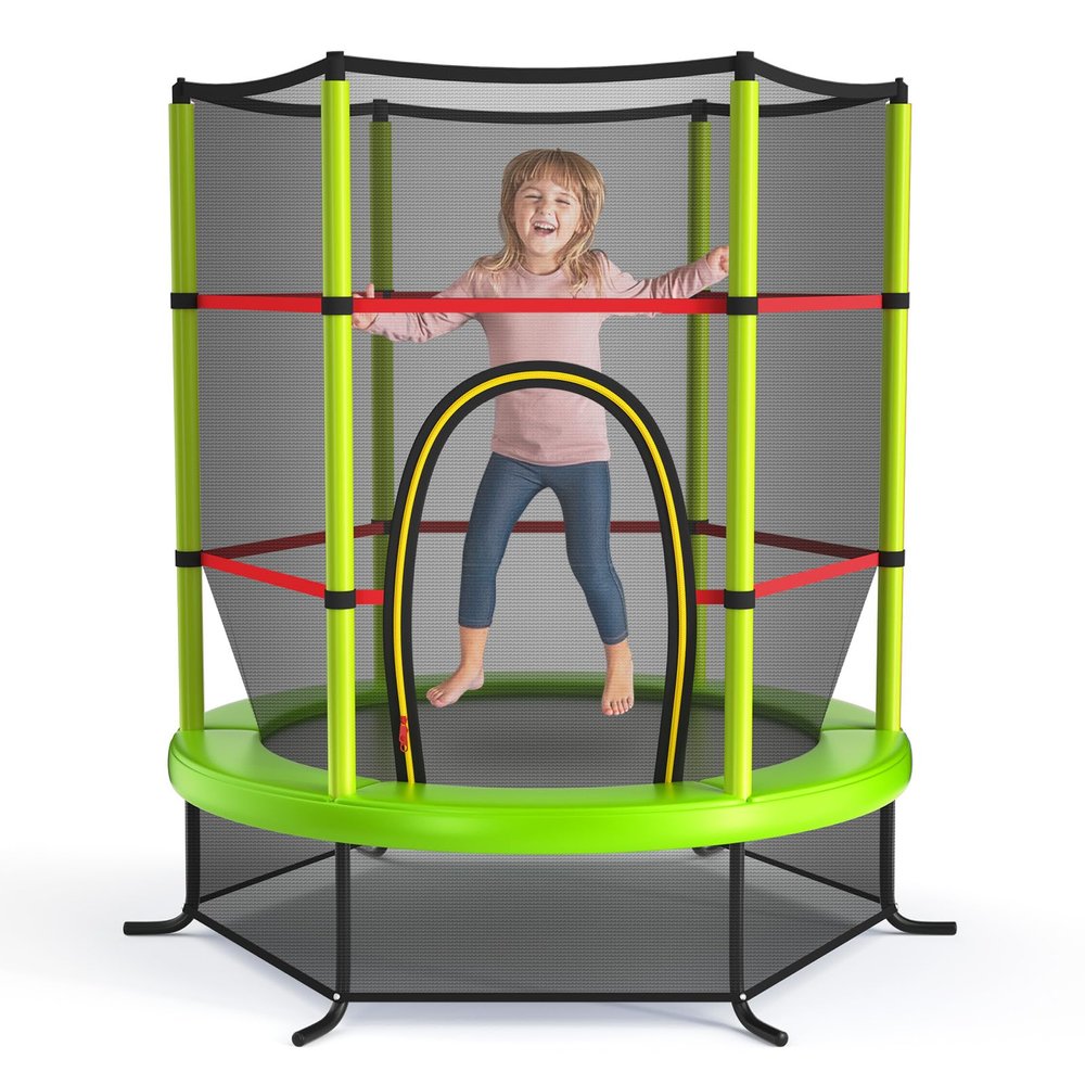 Goplus 55" Trampoline for Kids, 4.6 FT Mini Toddler Trampoline with ASTM Certified, Enclosure Net, Safety Pad, No-Gap Design, Indoor Outdoor Recreational Trampoline for Children (Green)