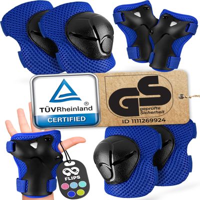 99FLIPS Toddler Knee and Elbow Pads Set - Knee Pads for Kids - Wrist Guards for Skating Protective Gear - Size SM Blue - Skateboard Roller Skates Scooter Ice Skates