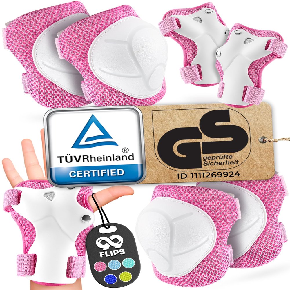 99FLIPS Knee Pads for Kids - Kids Knee Pads and Elbow Pads Set Toddler - Elbow Pads and Wrist Guards for Skating Girls & Boys - Size XS Pink - Skateboard Roller Skates Scooter