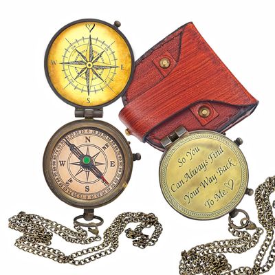 So You Can Always Find Your Way Back to Me Compass - Personalized Working Compass with Leather case, for him/her Bronze for Men- Luxury Gift