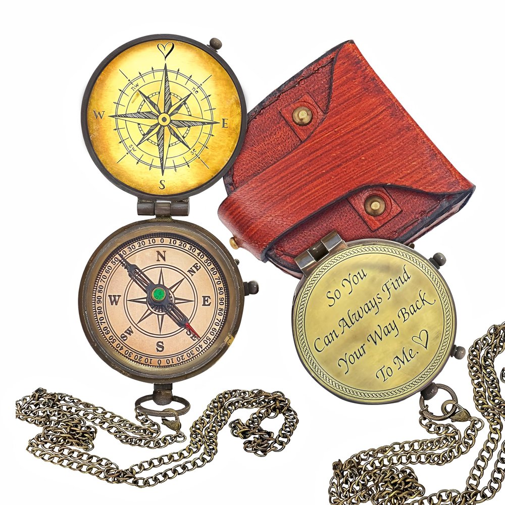 So You Can Always Find Your Way Back to Me Compass - Personalized Working Compass with Leather case, for him/her Bronze for Men- Luxury Gift