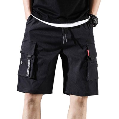 ZH8FCHAN Men's Casual Cargo Shorts Drawstring Elastic Waist Shorts Summer Beach Work Shorts for Men with 6 Pockets (Black,XX-Large)