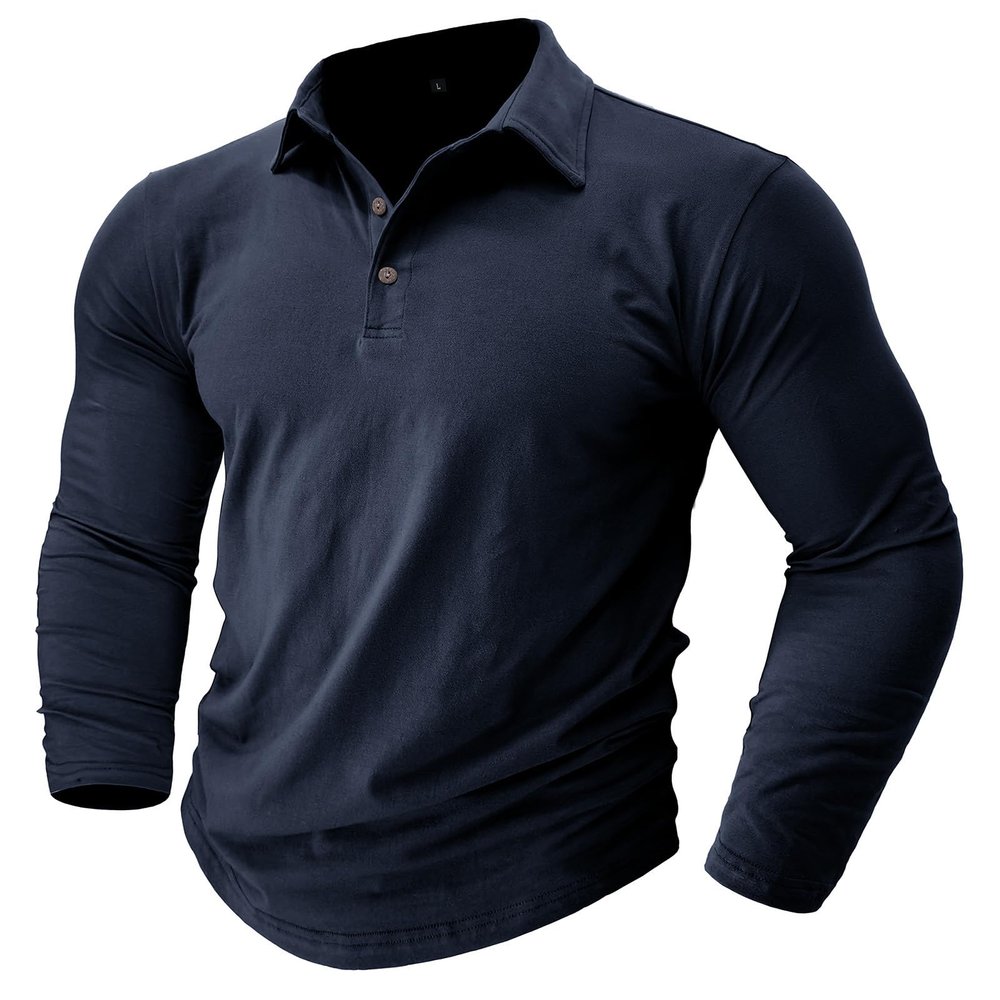 Mens Tactical Shirts Vintage Military Golf Shirts Long Sleeve Collared Button up T-Shirt Workout Athletic Shirt Tees