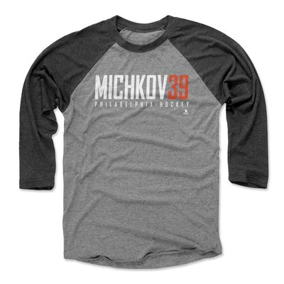 500 LEVEL Matvei Michkov 3/4 Sleeve T-Shirt - Matvei Michkov Philadelphia Elite WHT (Black/Heather Gray, Medium)