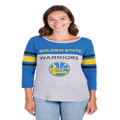 Ultra Game NBA Official Women's Raglan Baseball Shirt 3/4 Long Sleeve, Golden State Warriors, Team Color, Small