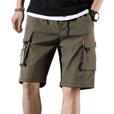 ZH8FCHAN Men's Casual Cargo Shorts Drawstring Elastic Waist Shorts Summer Beach Work Shorts for Men with 6 Pockets (Green,Medium)