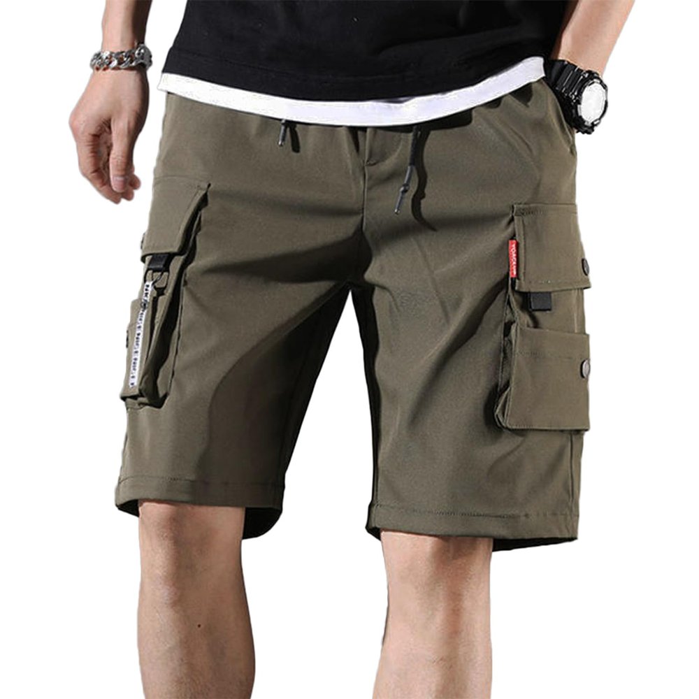 ZH8FCHAN Men's Casual Cargo Shorts Drawstring Elastic Waist Shorts Summer Beach Work Shorts for Men with 6 Pockets (Green,XX-Large)