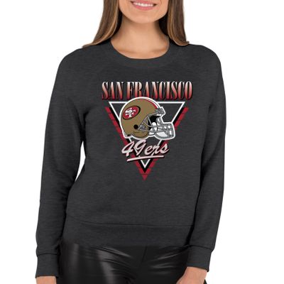 Team Fan Apparel NFL Womens Retro Triangle Slouchy Crewneck, Fleece Pullover Tagless, Long Sleeve Sweatshirt, Football Apparel (San Francisco 49ers - Heather Charcoal, Large)