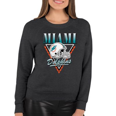 Team Fan Apparel NFL Womens Retro Triangle Slouchy Crewneck, Fleece Pullover Tagless, Long Sleeve Sweatshirt, Football Apparel (Miami Dolphins - Heather Charcoal, Small)