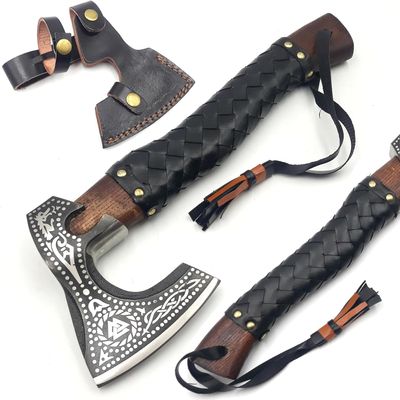 CHEEKU MEEKU Custom Handmade Carbon Steel Real Viking Axe Hatchet,Camping Axe, Birthday Gift for him, Leather Wrapped Handle and Leather Sheath ((FM 19))