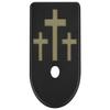 NDZ Performance Magazine Base Plate Finger Extension for Glock Gen 1-5, 19, 17, 22, 23, 24, 31, 32, 34  Anodized Aluminum  FDE Color Filled Engraving  Made in USA  3 Crosses view 1