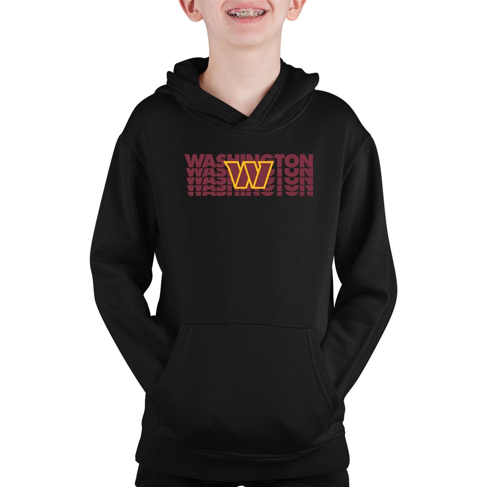 Team Fan Apparel NFL Youth Repeating Logo Football Fleece Hooded Sweatshirt, For Boys and Girls, Pro Hoodie Pullover (Washington Commanders - Black, Medium)