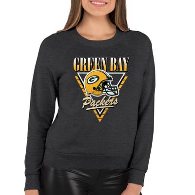 Team Fan Apparel NFL Womens Retro Triangle Slouchy Crewneck, Fleece Pullover Tagless, Long Sleeve Sweatshirt, Football Apparel (Green Bay Packers - Heather Charcoal, Small)