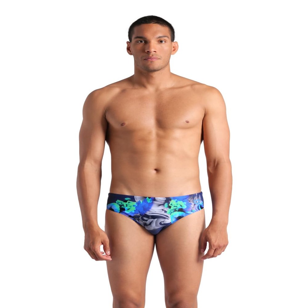 ARENA Feel Men's Imaginary Swim Brief Drawstring Closure Side Length 2.75 in Sports Bathing Swimsuit Pool Beach Swimwear, Navy Multi, US Size 36