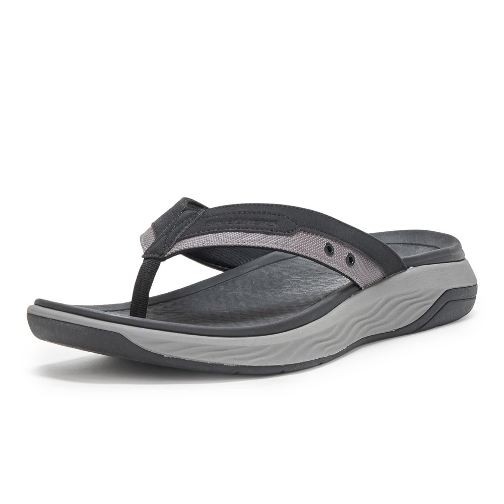 Skechers Men's Silva-Falco Thong Sandal, Blk, 10