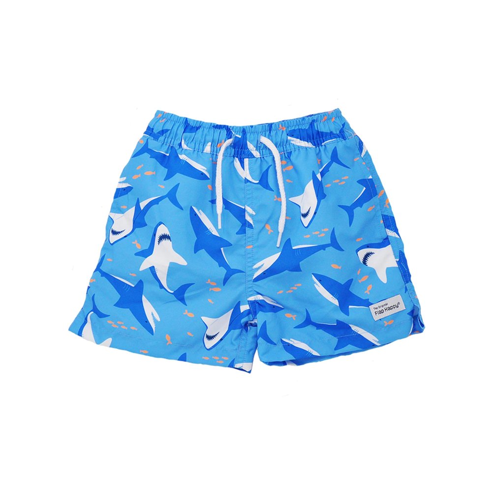 Flap Happy Boys' UPF 50+ Wesley Swim Trunks with Mesh Liner, Shark Cyclone