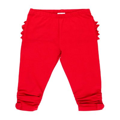 RuffleButts Red Baby Ruched Bow Leggings - 3T