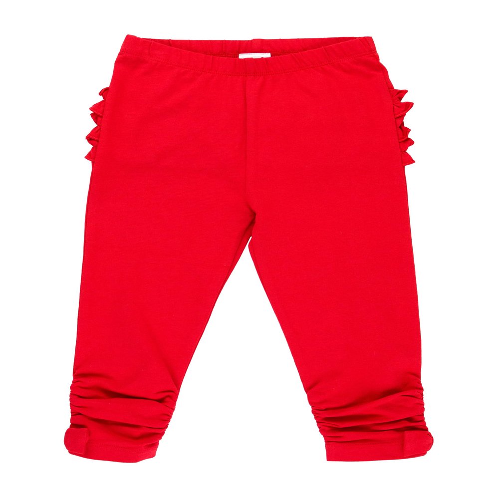 RuffleButts Red Baby Ruched Bow Leggings - 3T