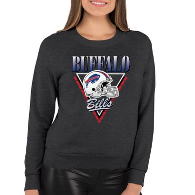 Team Fan Apparel NFL Womens Retro Triangle Slouchy Crewneck, Fleece Pullover Tagless, Long Sleeve Sweatshirt, Football Apparel (Buffalo Bills - Heather Charcoal, Large)