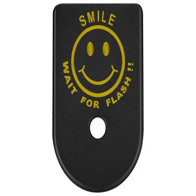NDZ Performance Magazine Base Plate Finger Extension for Glock Gen 1-5, 19, 17, 22, 23, 24, 31, 32, 34  Anodized Aluminum  Gold Color Filled Engraving  Made in USA  Smile Wait for Flash Smile