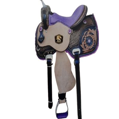 AD Saddlery Western Barrel Racing Horse Saddles Handmade Premium Leather Comfort for Horses Trail Equestrian Tooled Carved Horse Saddle for Riding Size: 10"-18" inches Seat MO06 (16.5" inches Seat)