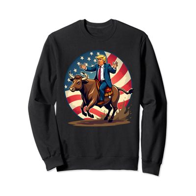 Trump Bull Rider Tee American Flag USA Riding Rodeo Cowboy Sweatshirt