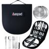 Aaspad Full Size Portable Stainless Steel Dishes & Utensils Sets Outdoor Camping Mess Kits Flatware Picnic Silverware Cutlery Kits Case Packed of 2 Forks,2 Spoons,1 Serrated Knife,1 Food Clip,2 Plates view 1