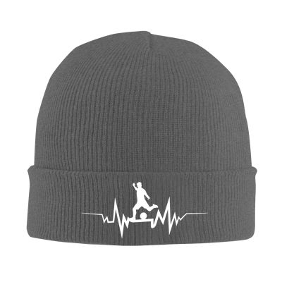 Soccer Ball Heartbeat Hat Knitted Winter Funny Beanie for Men Women Cute Knit Cap Deep Heather