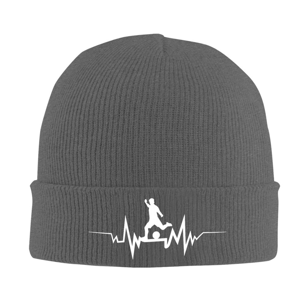 Soccer Ball Heartbeat Hat Knitted Winter Funny Beanie for Men Women Cute Knit Cap Deep Heather