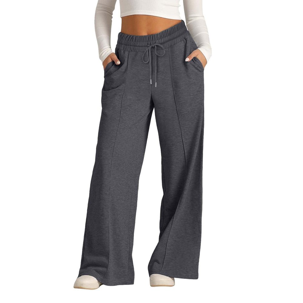 Prime Today's Deals,Wide Leg Sweatpants Women,High Waisted Wide Leg Pants for Women Elastic Baggy Sweatpants Comfy Cotton Lounge Drawstring Flare Sweat Pants,Dark Gray #5,X-Large