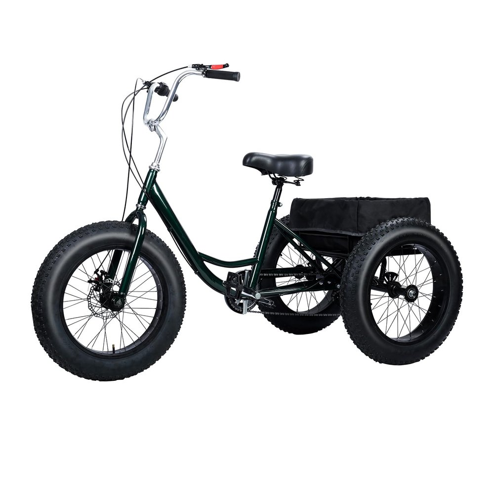 Makamsui Adult Tricycle, Snow Tires Tricycle, Drift Trike for Adult, 20 Inch 7 Speed Tricycle with Double Disc Brake, 3 Wheel Bicycles Cruiser Bike with Spacious Shopping Basket for Seniors Black &