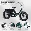 Makamsui Adult Tricycle, Snow Tires Tricycle, Drift Trike for Adult, 20 Inch 7 Speed Tricycle with Double Disc Brake, 3 Wheel Bicycles Cruiser Bike with Spacious Shopping Basket for Seniors Black & view 3