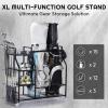 A11N SPORTS Finchley Large Capacity Golf Bag Organizer for Garage Easy Move Golf Bag Stand Holds 2 Bags, 12 Clubs, 3 Pairs of Shoes, Golf Storage Rack with Extra Shelves for Home or Garage view 3