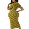 ZERMOM Women's Button Down Shirt Dress Short Sleeve Print Collar V Neck Summer Bodycon Midi Dresses Orange Green view 2