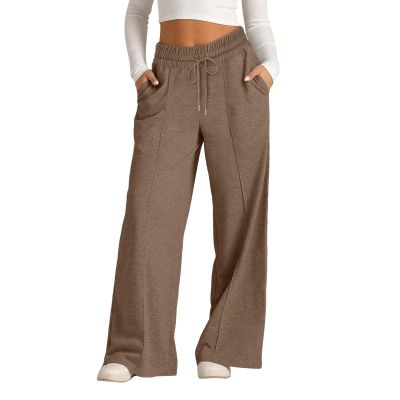 Todays Daily Deals Clearance,Ajisai Womens Joggers Pants,High Waisted Wide Leg Pants for Women Elastic Baggy Sweatpants Comfy Cotton Lounge Drawstring Flare Sweat Pants,Coffee #5,Large