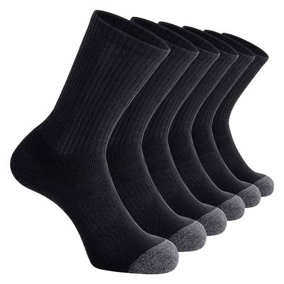 5 Pairs Athletic Crew Socks Wicking Sport Running Calf Socks Performance Cushioned Breathable Socks (Black, One Size)