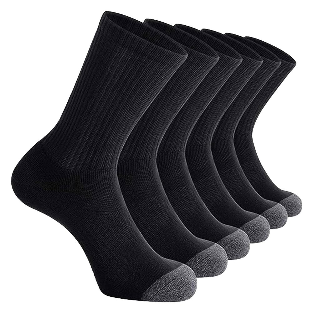 5 Pairs Athletic Crew Socks Wicking Sport Running Calf Socks Performance Cushioned Breathable Socks (Black, One Size)