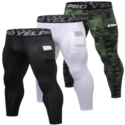 Queerier 3 Pack Men's Compression Pants Athletic Leggings with Pockets Running Baselayer Tights Cycling Workout Pants