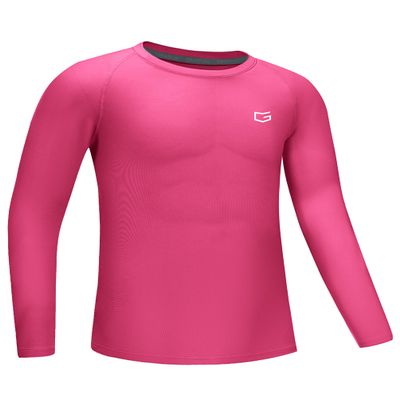 G Gradual Boys Youth Compression Shirt Long Sleeve Football Baseball Undershirt Quick Dry Sports Base Layer for Boy(Pink,XS)