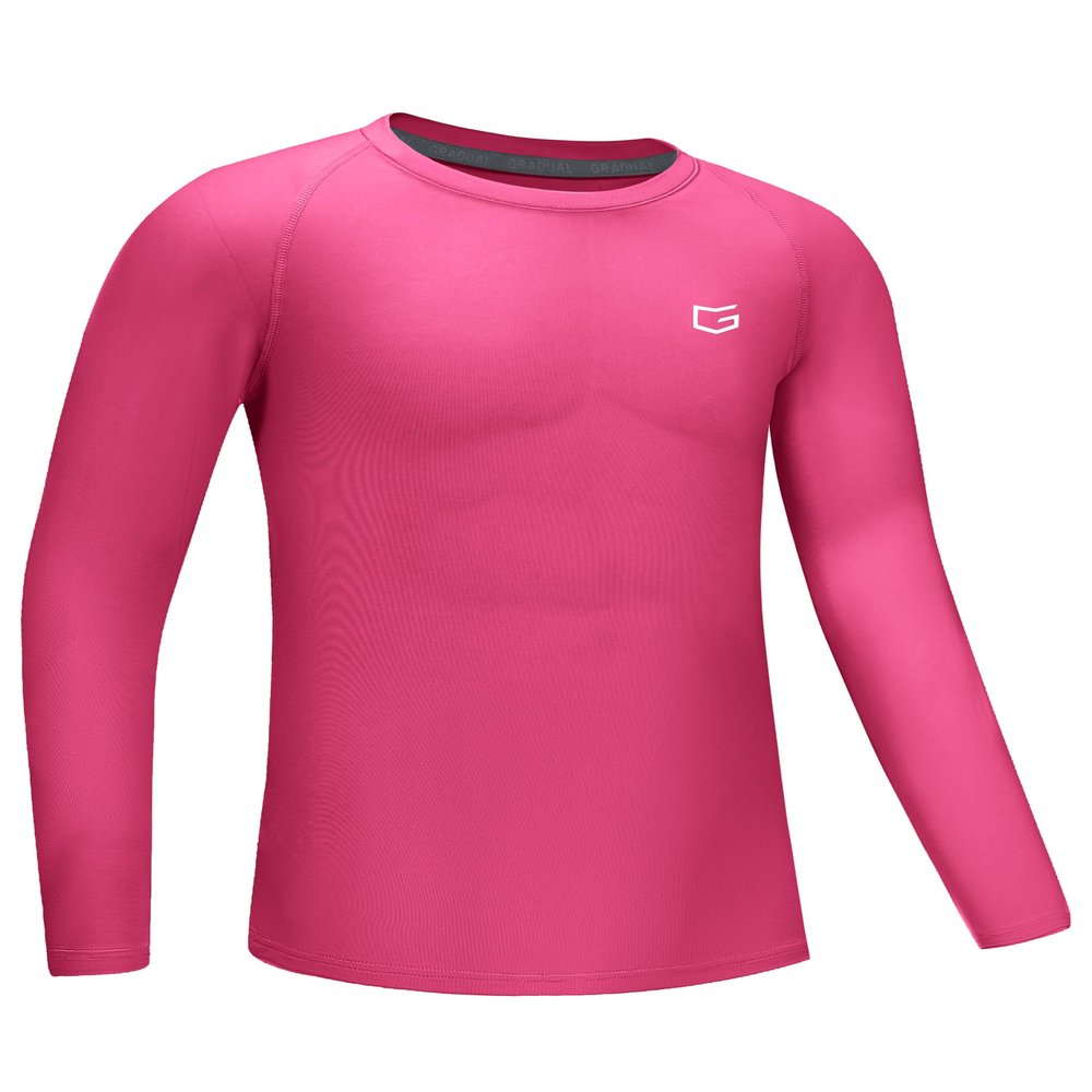 G Gradual Boys Youth Compression Shirt Long Sleeve Football Baseball Undershirt Quick Dry Sports Base Layer for Boy(Pink,XS)