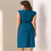 Allegra K Business Dress for Women's Work Elegant 2026 Cap Sleeve Belted Office Sheath Dresses Large Lake Blue view 2