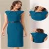 Allegra K Business Dress for Women's Work Elegant 2026 Cap Sleeve Belted Office Sheath Dresses Large Lake Blue view 4
