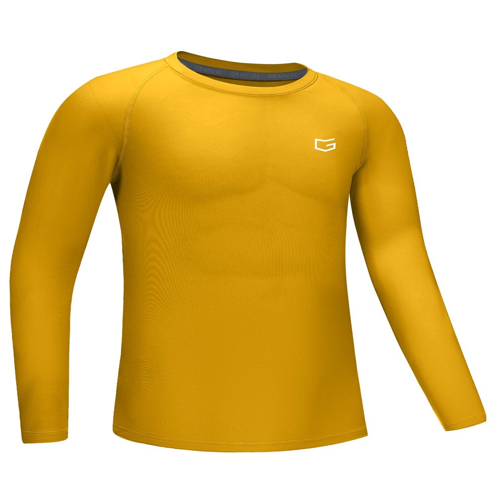 G Gradual Boys Youth Compression Shirt Long Sleeve Football Baseball Undershirt Quick Dry Sports Base Layer for Boy(Golden Yellow,L)
