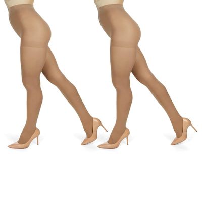 MeMoi 2 Pack Perfectly Opaque Tights, Microfiber Control Top Tights, Comfortable and Lightweight - Sizes Extra Small to Q2, Sunfair, XS-S