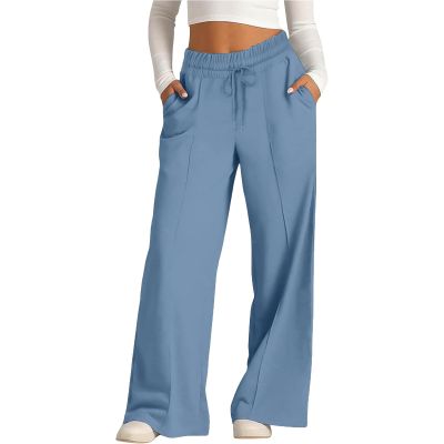 Prime The Day Deals Today 2024,Grey Wide Leg Sweatpants for Women,High Waisted Wide Leg Pants for Women Elastic Baggy Sweatpants Comfy Cotton Lounge Drawstring Flare Sweat Pants,Blue #2,Medium