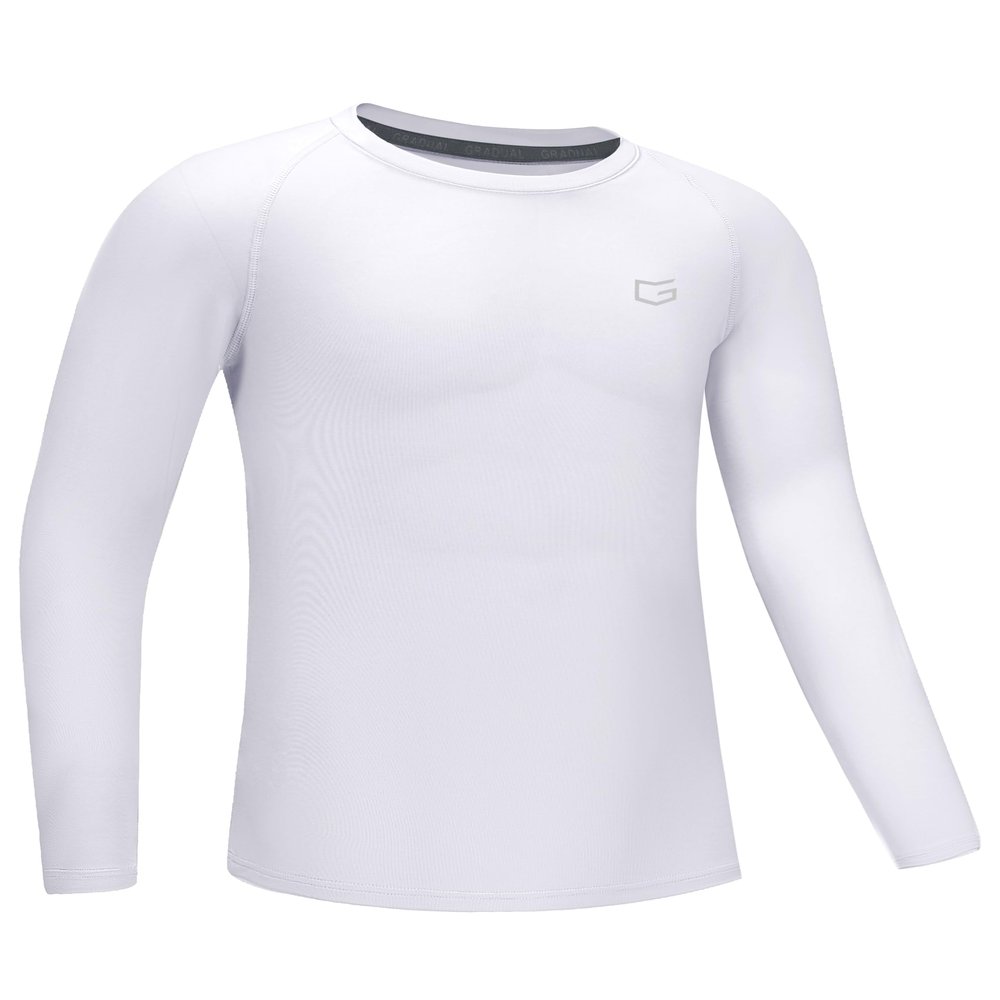 G Gradual Boys Youth Compression Shirt Long Sleeve Football Baseball Undershirt Quick Dry Sports Base Layer for Boy(B White,S)