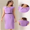 Allegra K Business Dress for Women's Work Elegant 2026 Cap Sleeve Belted Office Sheath Dresses X-Small Lavender view 2